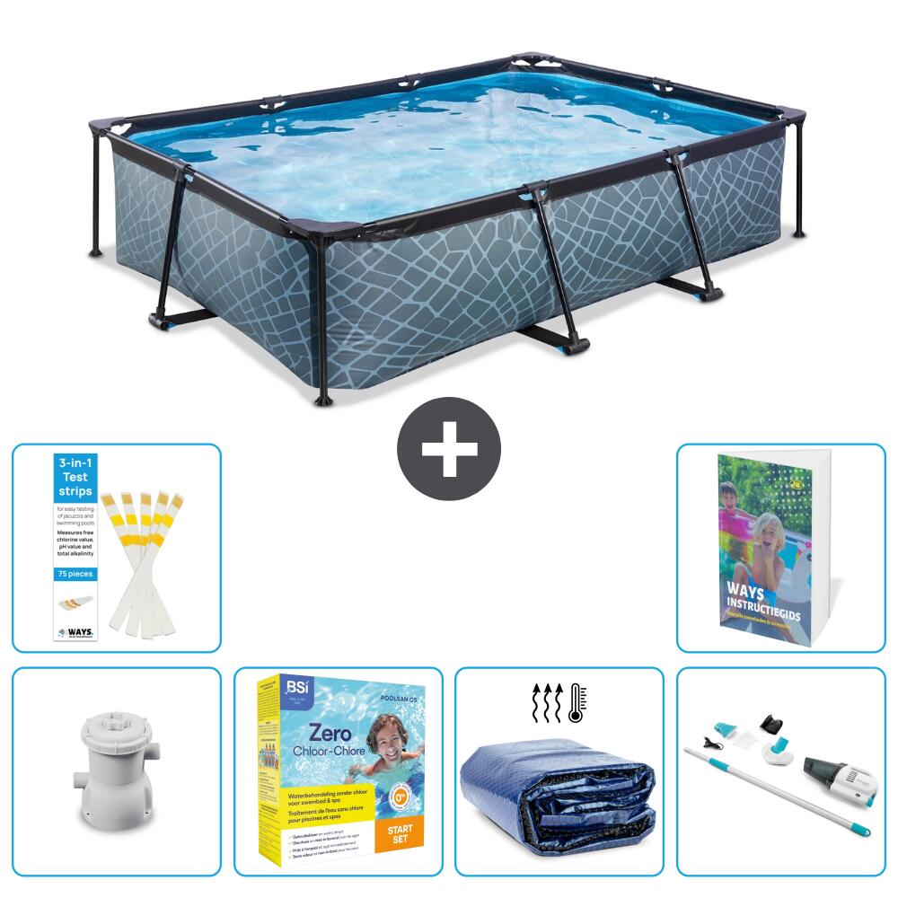 EXIT TOYS Basen Prostokątny - Efekt kamienia - 300x200x65 cm - 7-częściowy S196