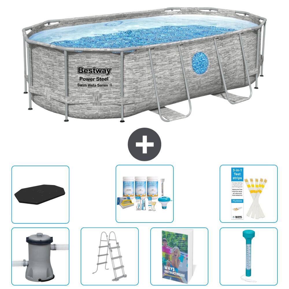 BESTWAY Basen Power Steel Owalny - 427x250x100 cm - 8-częściowy S574