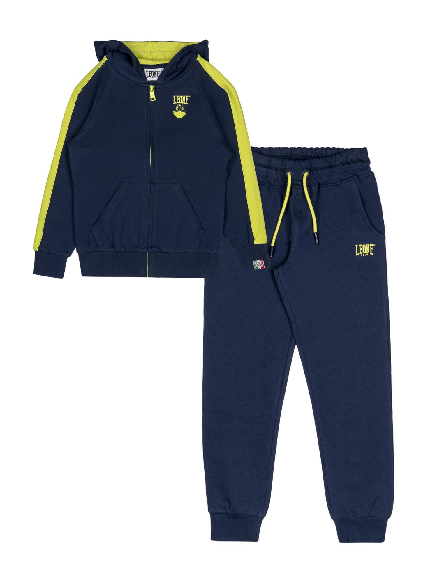 Dres chłopięcy Leone 1947 Apparel Denim Blue z kapturem i zamkiem z bawełny