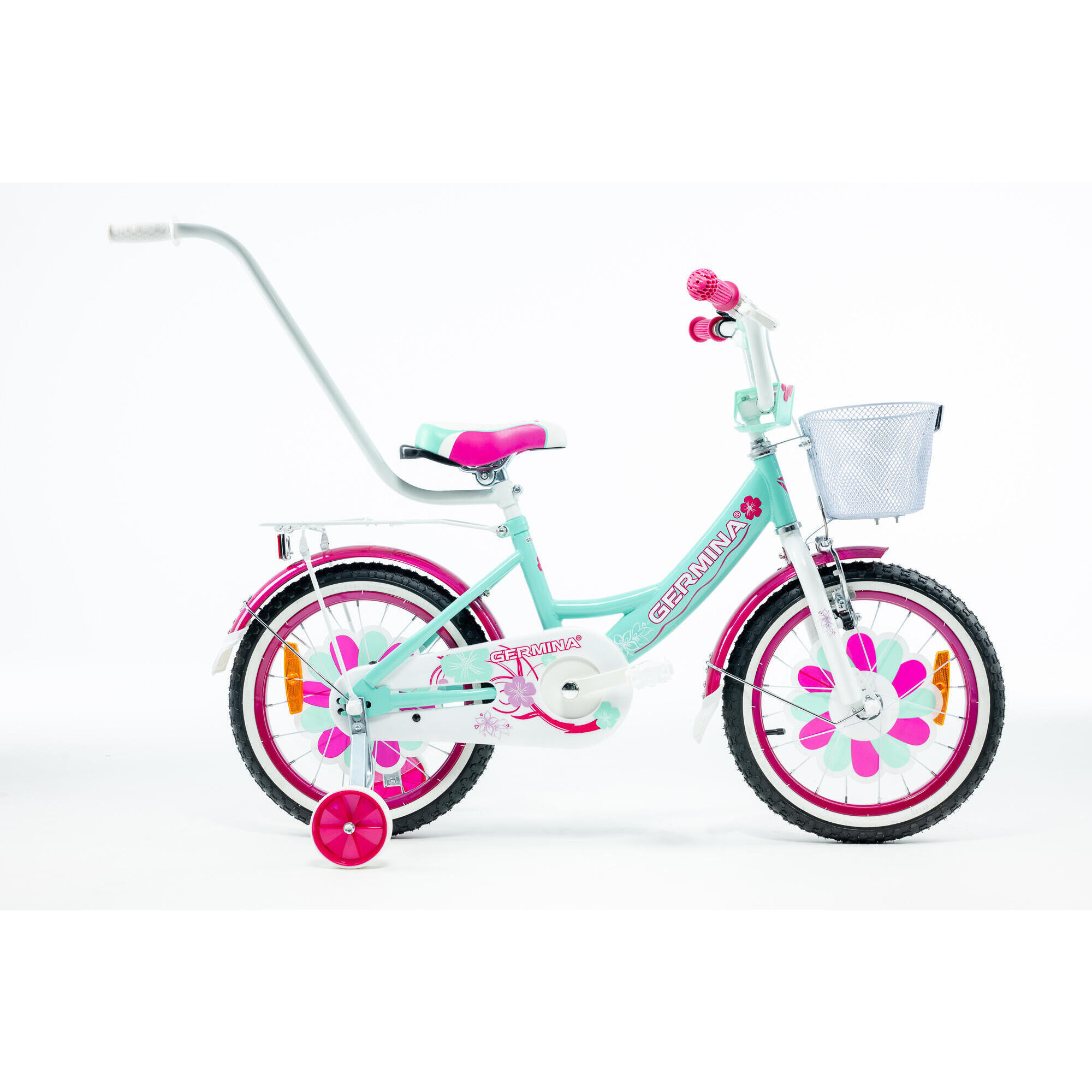 Rower dziecięcy 16 GERMINA dla dziewczynki z kółkami bocznymi