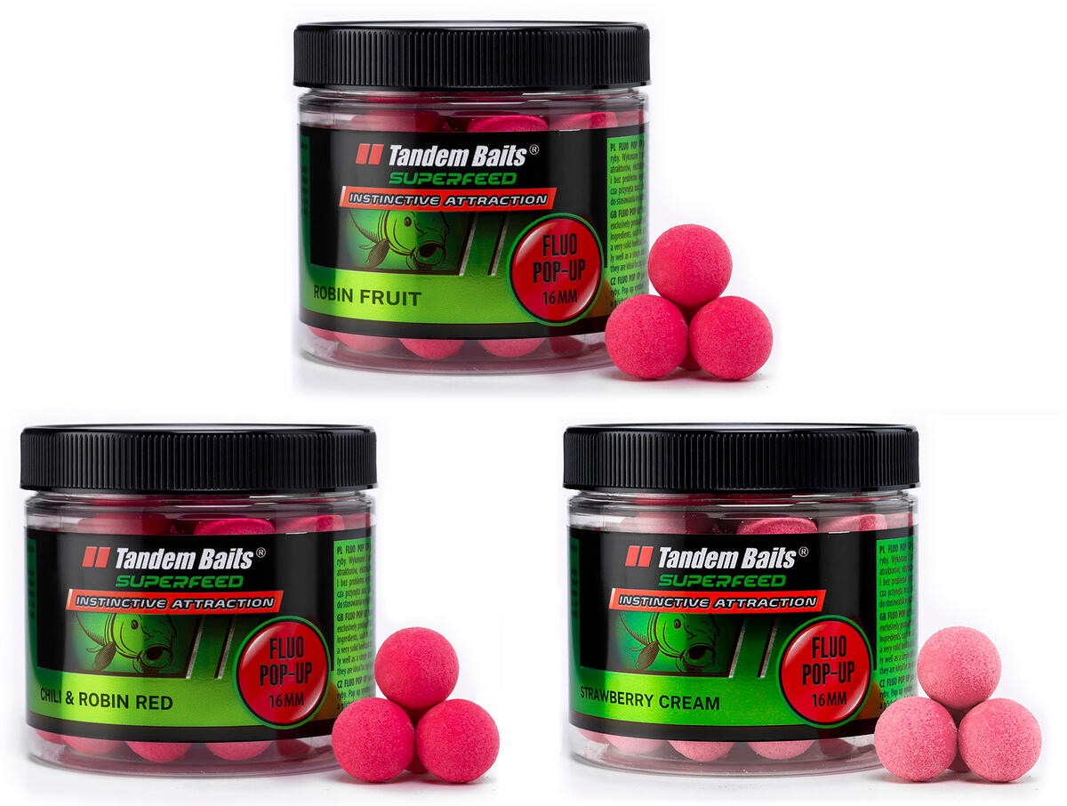 Kulki pływające SuperFeed Fluo Pop-Up 16 mm / 70 g, zestaw Robin Red, 3 szt.
