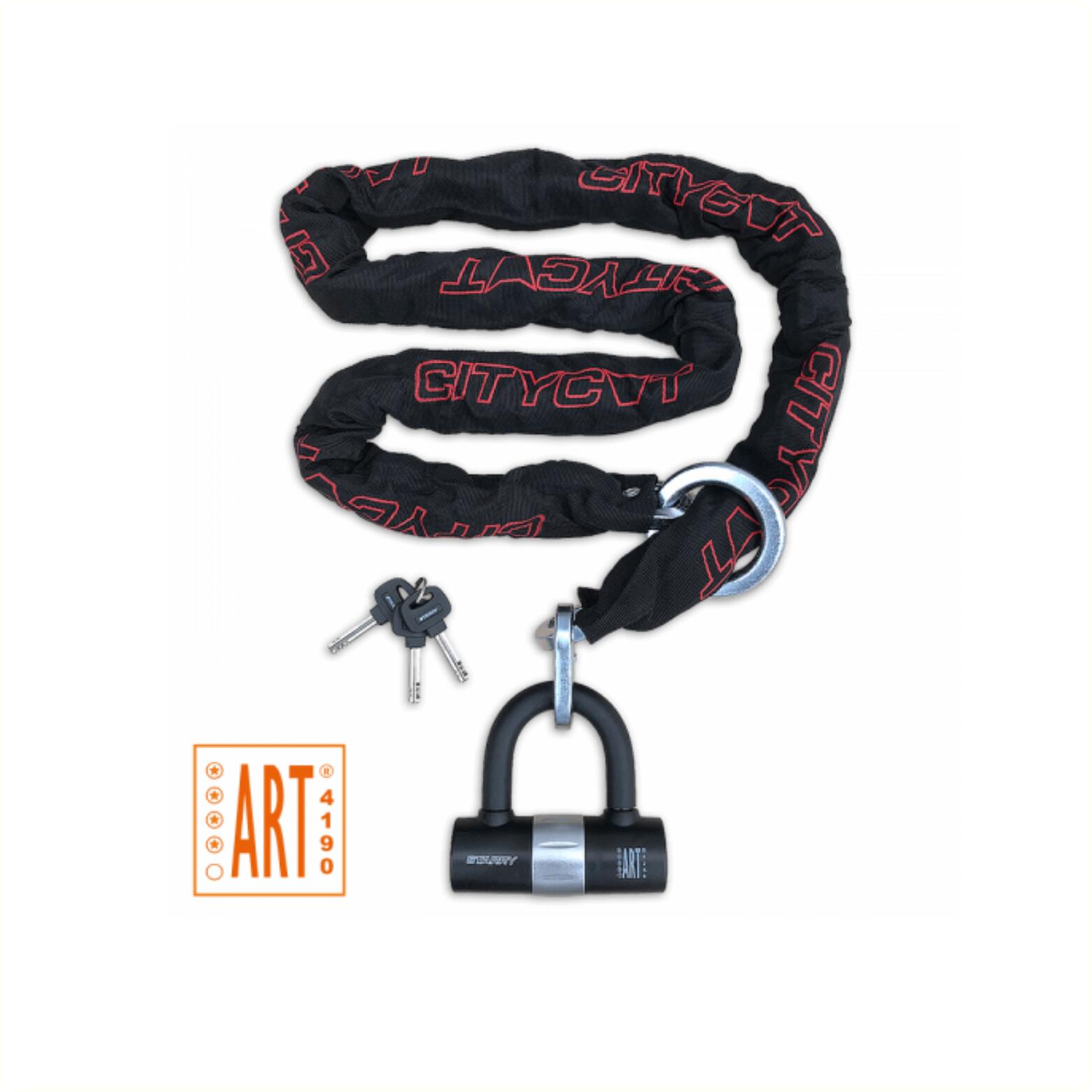 Citycat Starry zamek łańcuchowy ART4 180 cm x 10,5 mm z pętlą i mini U-lock