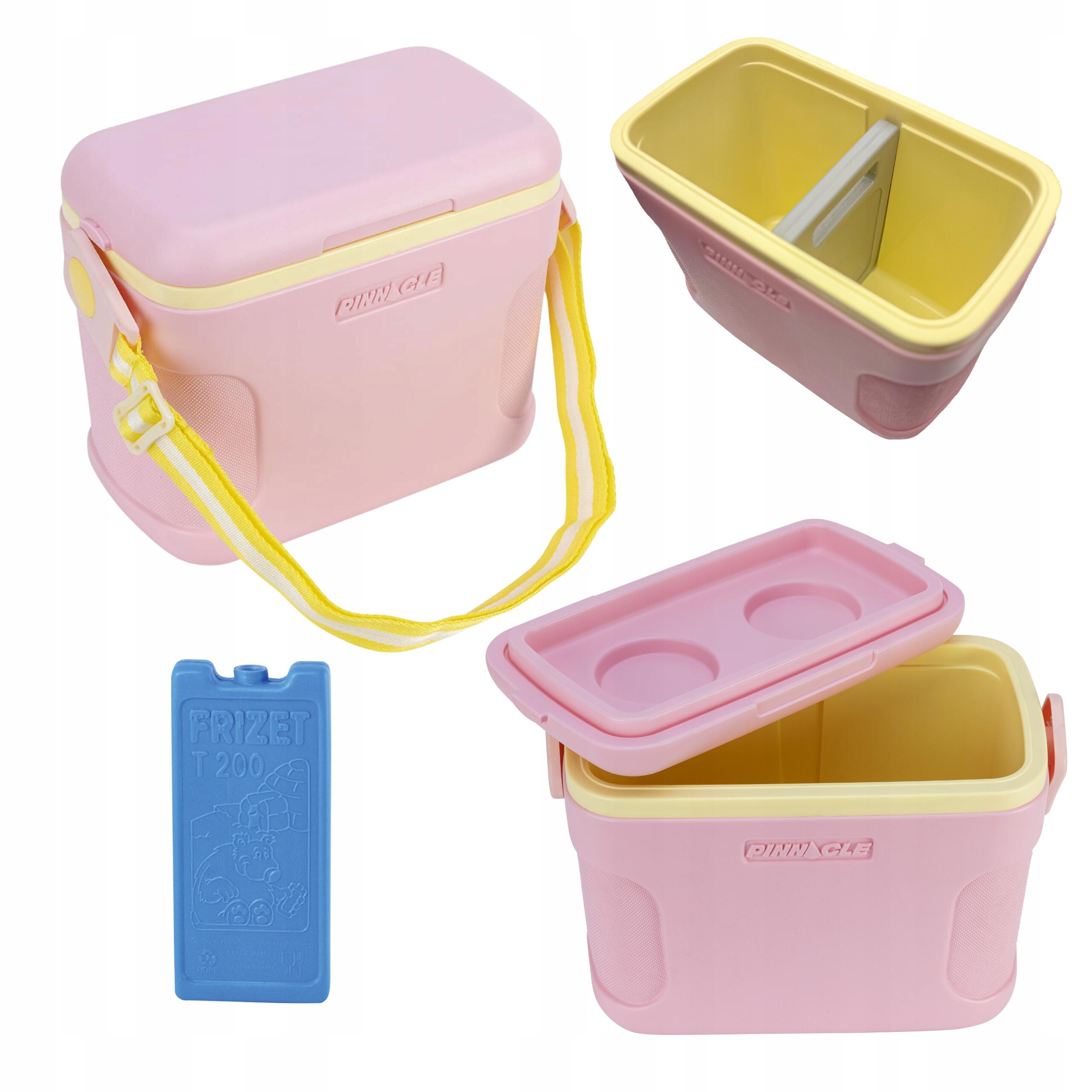 Lodówka Turystyczna mała na ramię 8L Różowa PINNACLE + 2 wkłady chłodzące