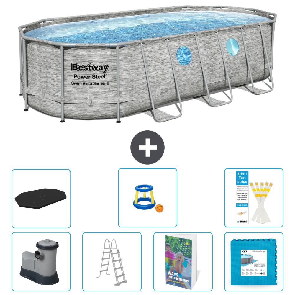 BESTWAY Basen Power Steel Owalny - 549x274x122 cm - 8-częściowy S570