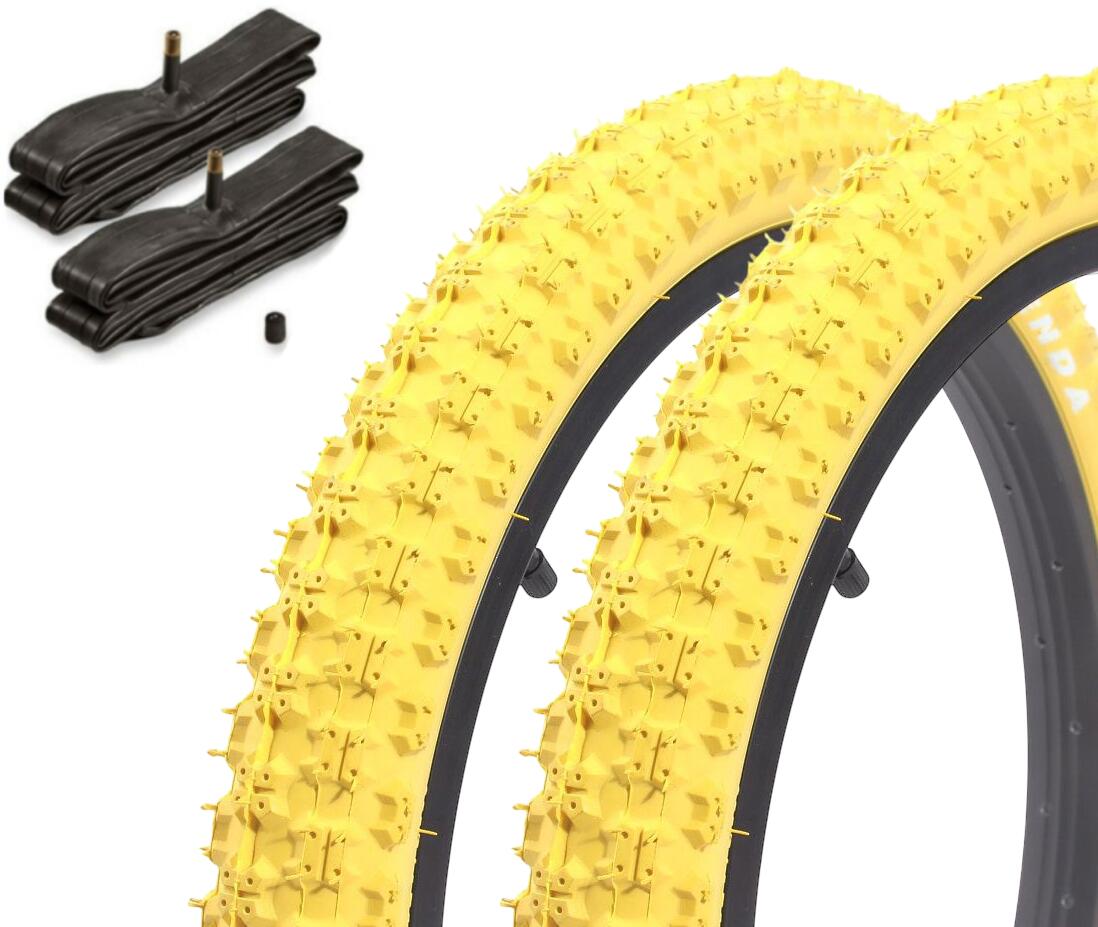 Zestaw opon BMX KENDA 20 cali x 2,25 cala żółty + dętka AV