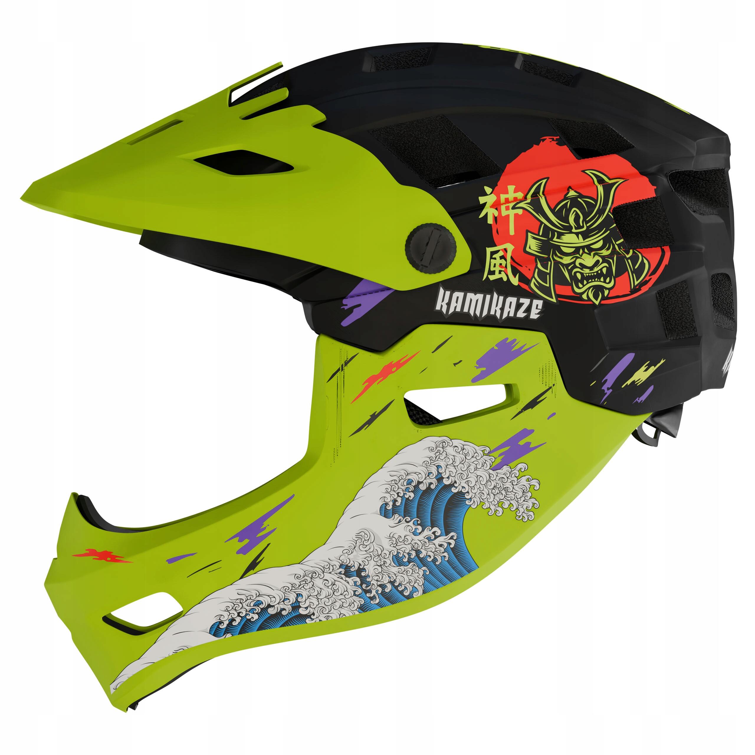 Kask szczękowy Kamikaze full face - Ronin Wave Green odpinana szczęka S