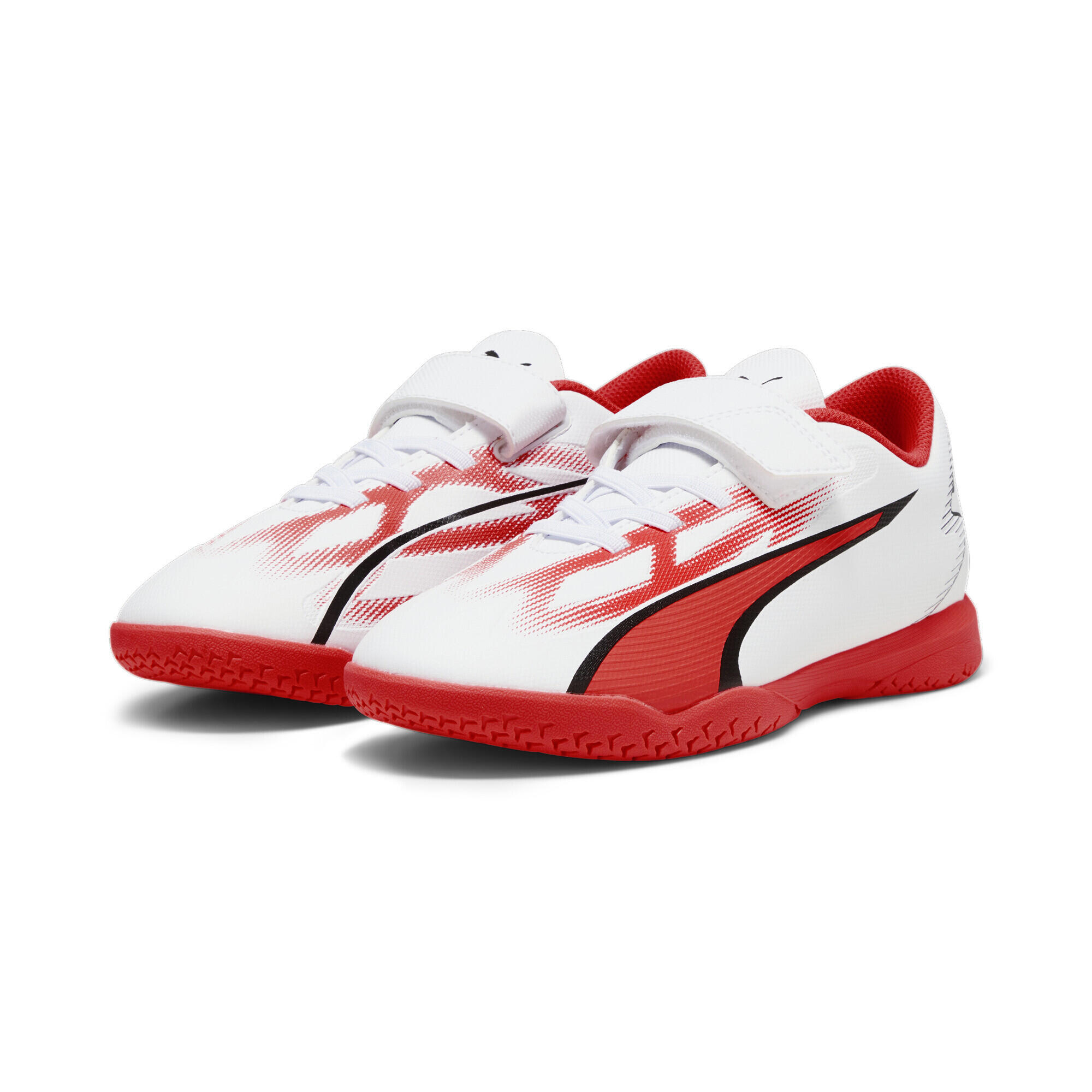 Dziecięce buty halowe Puma Jr Ultra Play It V Biało-czarno-ognisty Orchid White