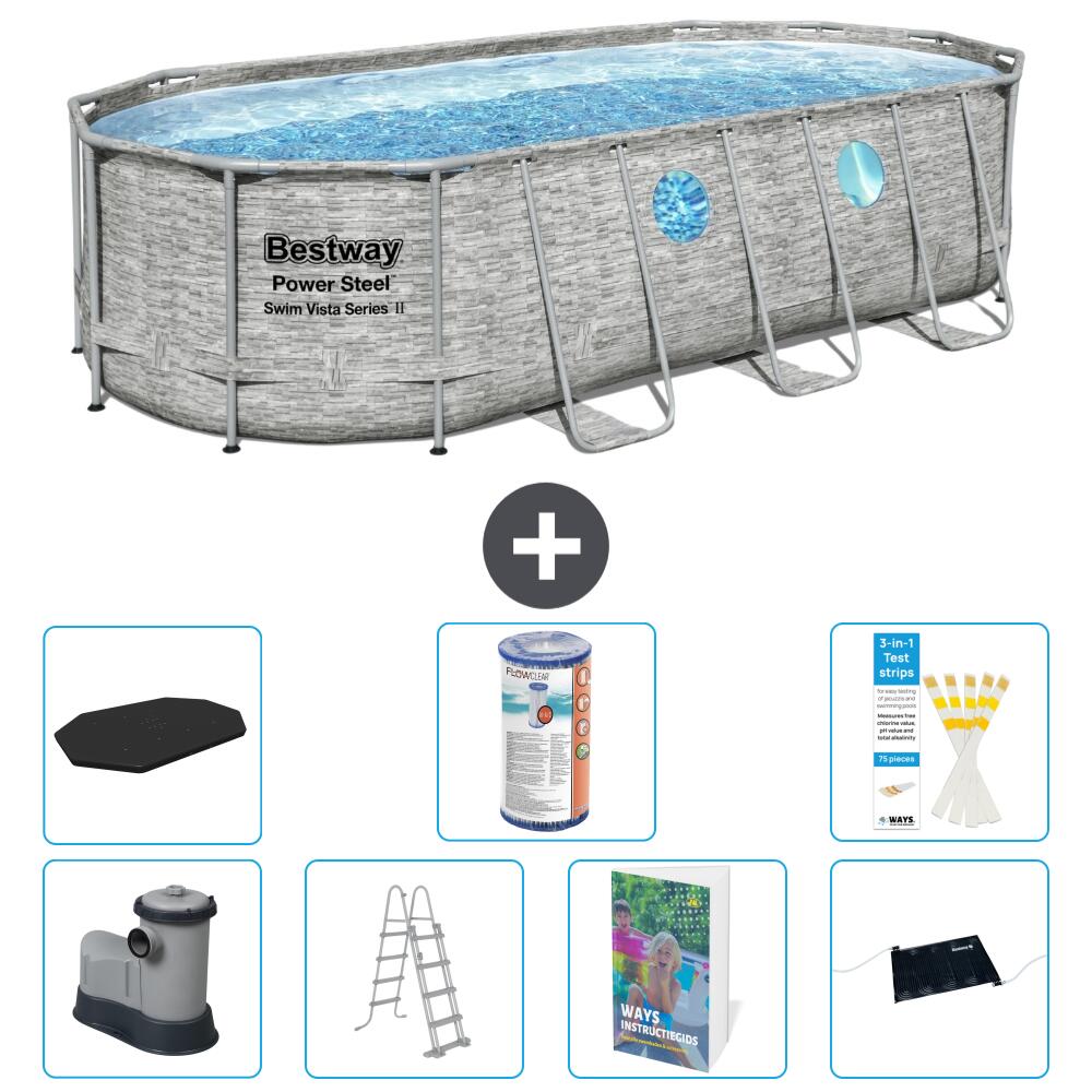 BESTWAY Basen Power Steel Owalny - 549x274x122 cm - 8-częściowy S619