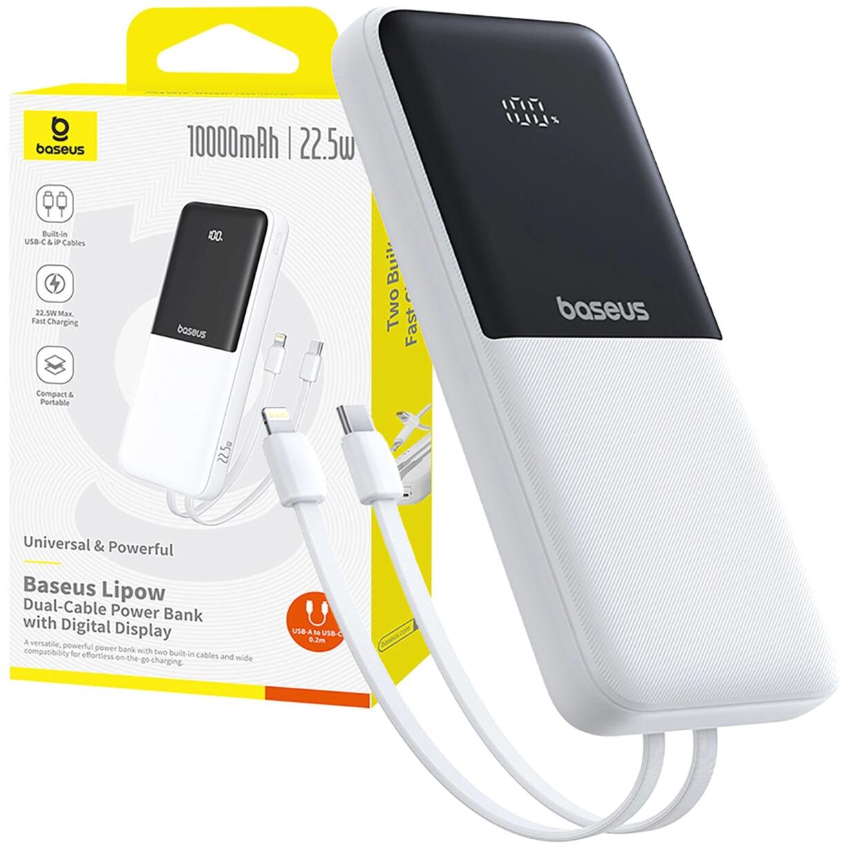 Powerbank Baseus 10000 mAh 22 5W USB-C USB-A wbudowane kable USB-C Lightning