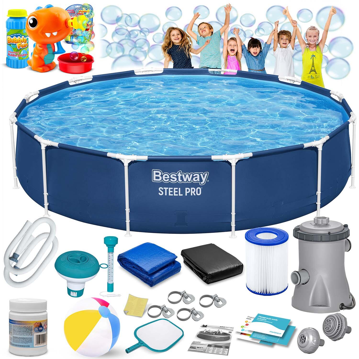 Basen stelażowy ogrodowy Bestway okrągły pompa 366x76 cm zestaw16w1