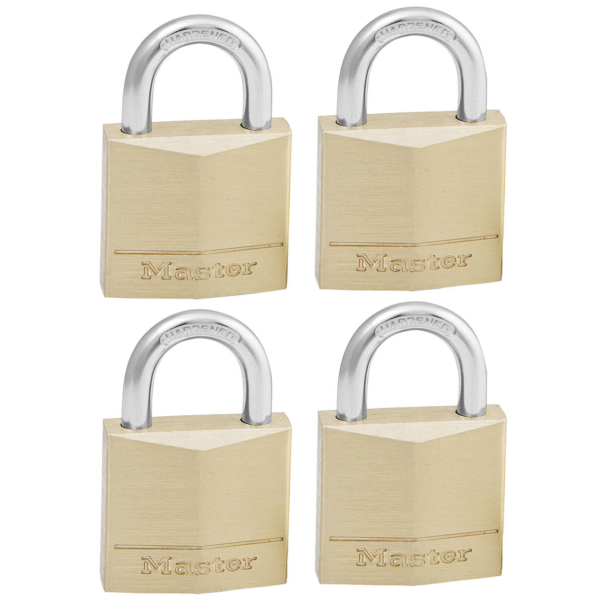 Zestaw 4 mosiężnych kłódek na klucz Master Lock 130EURQNOP, kolor złoty
