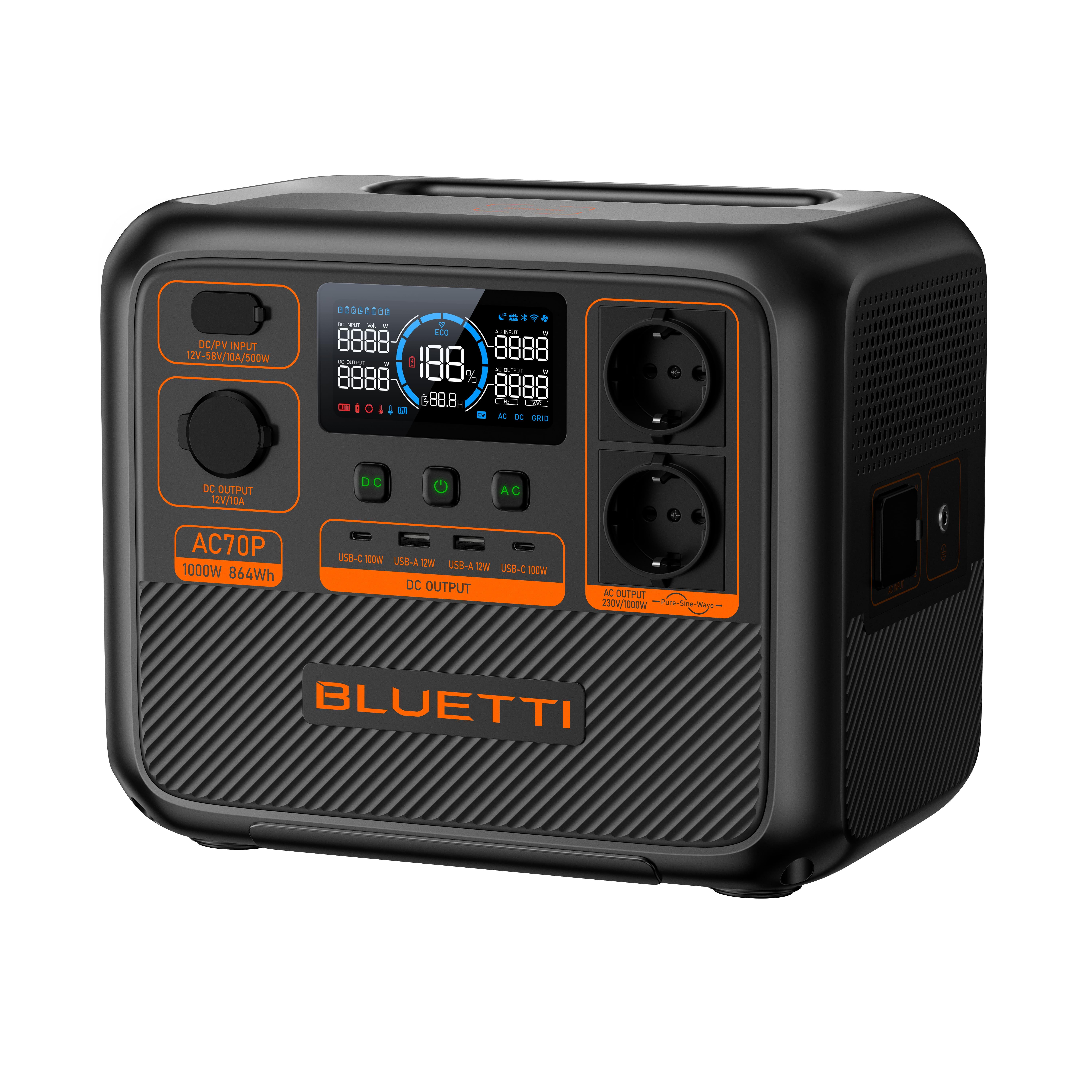 Stacja zasilania BLUETTI AC70P, bateria 864 Wh, 1000 W