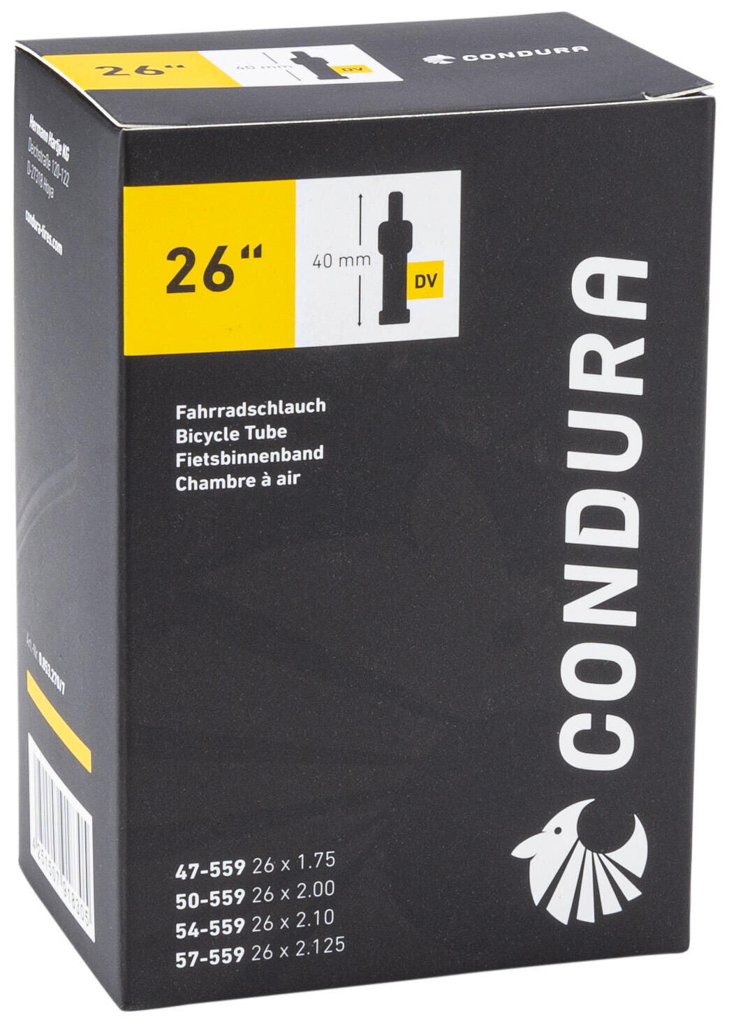 Wewnętrzna Dętka Condura 26 dv40 47/57-559 do Rowerów Miejskich