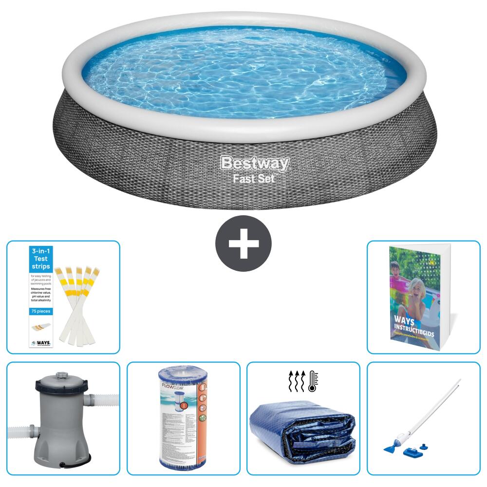 BESTWAY Basen Fast Set Okrągły - 396x84 cm - 7-częściowy S201