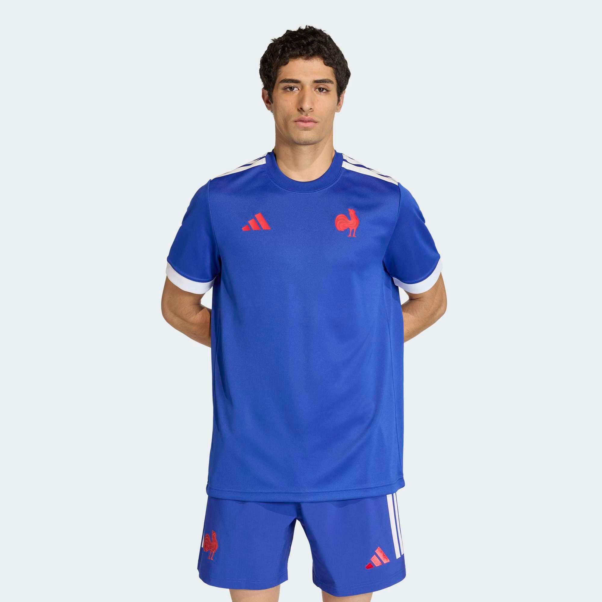 Koszulka do rugby replika ADIDAS XV de France 25/26 na rozgrzewkę