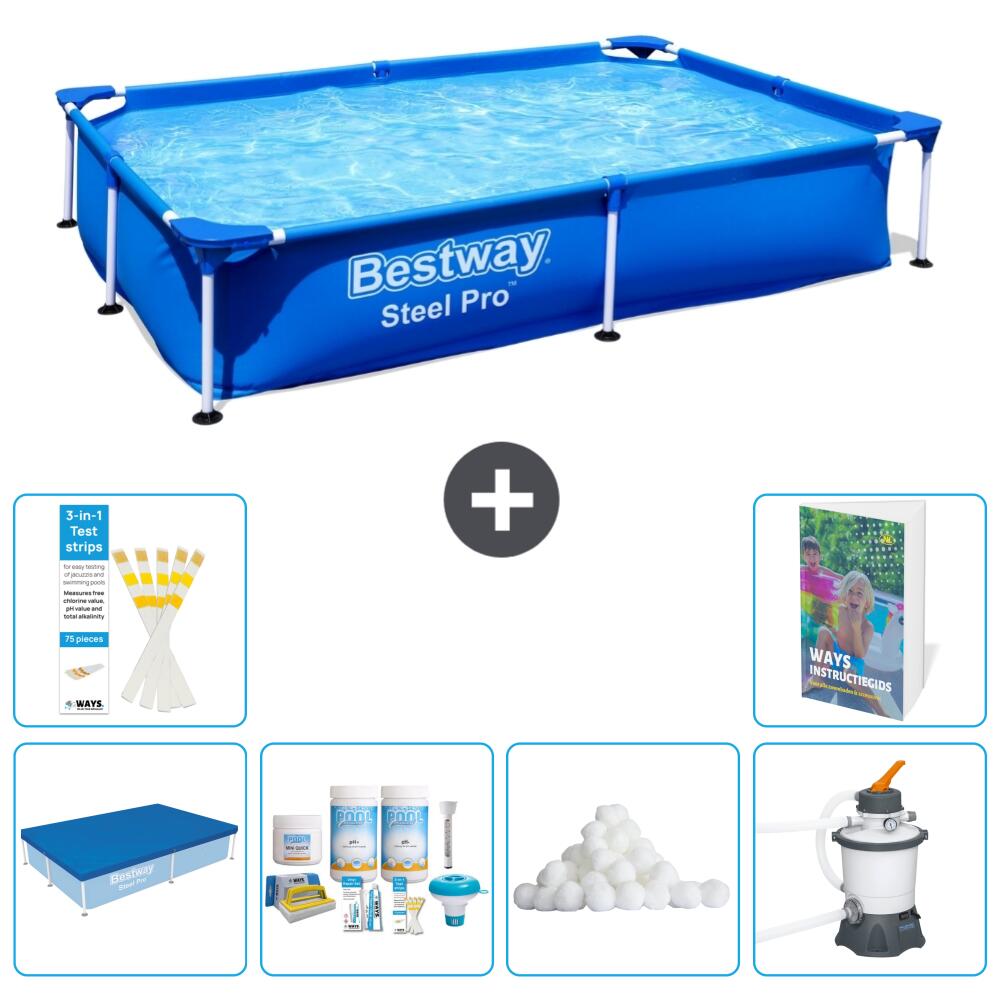 BESTWAY Basen Steel Pro Prostokątny - 221x150x43 cm - 7-częściowy S15