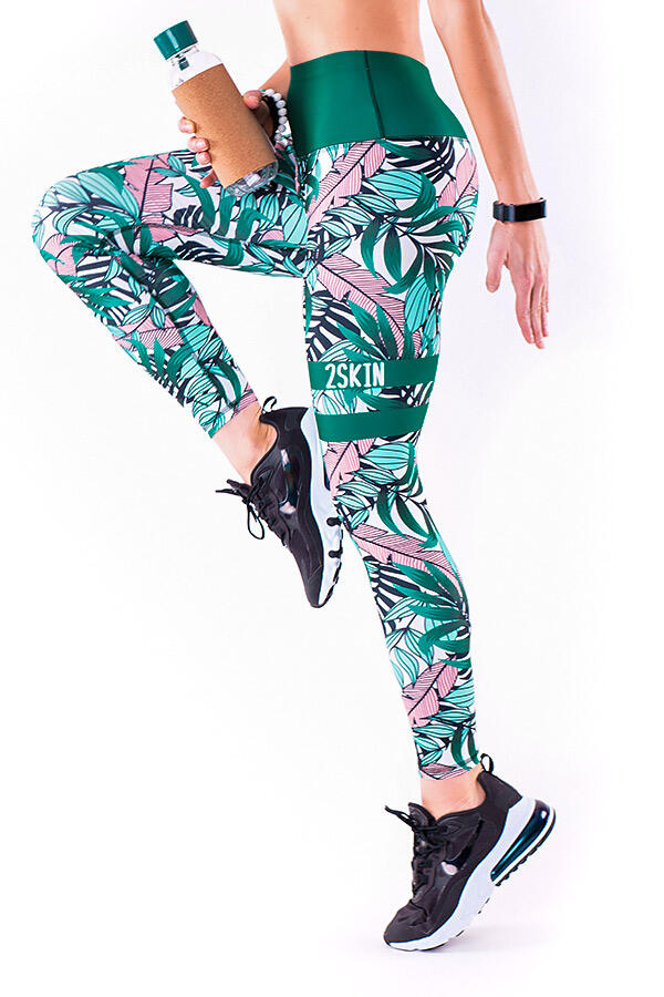 Legginsy sportowe z tropikalnym nadrukiem na fitness damskie 2skin MADAGASKAR