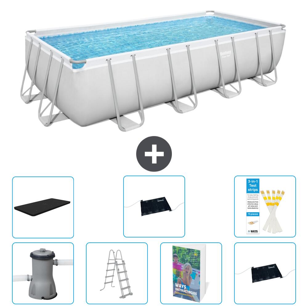 BESTWAY Basen Power Steel Prostokątny - 488x244x122 cm - 8-częściowy S562