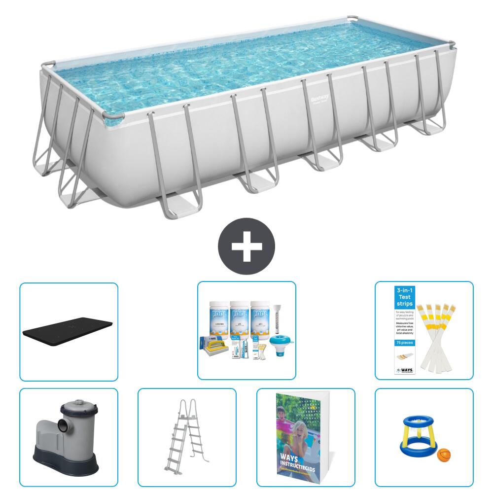 BESTWAY Basen Power Steel Prostokątny - 640x274x132 cm - 8-częściowy S548