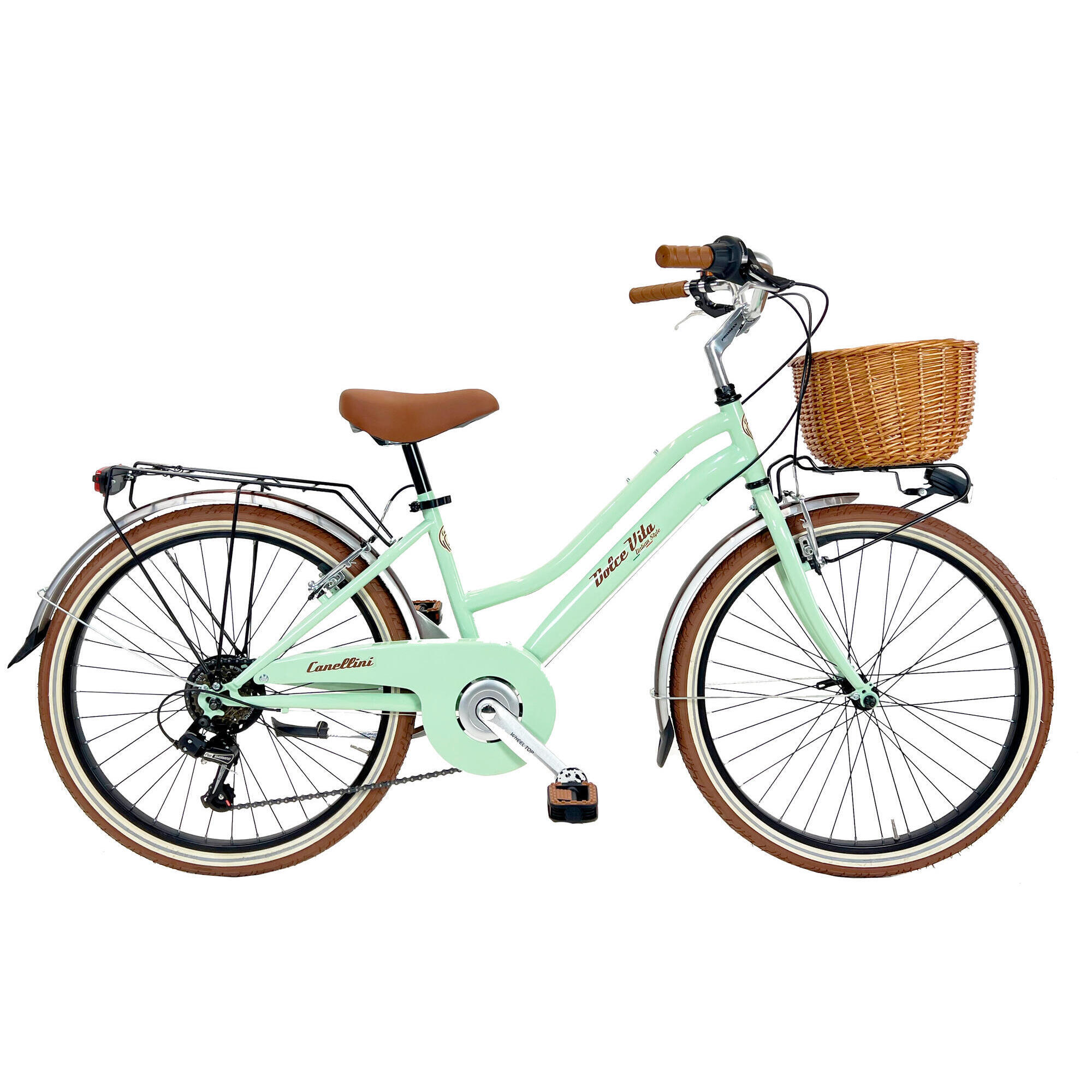 Rower Dziecięcy Dolce Vita by Canellini JUNIOR 24 z koszykiem - Jasnozielony