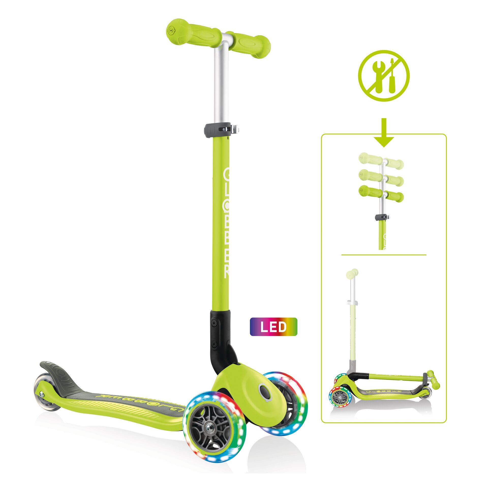 Globber Primo Foldable Lights step met 3 wielen in Groen