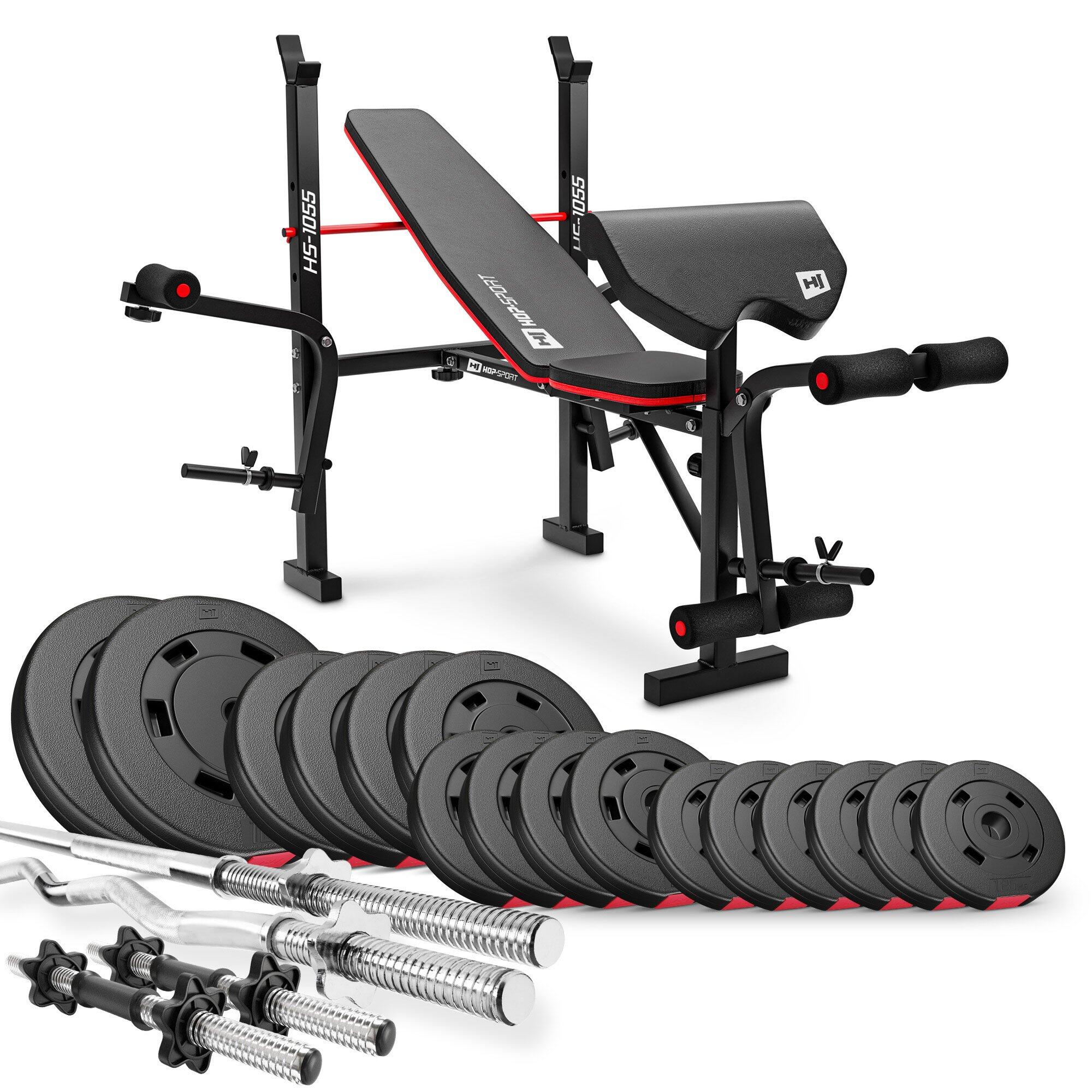 Zestaw kulturystyczny Hop-Sport Premium 75kg z ławką HS-1055