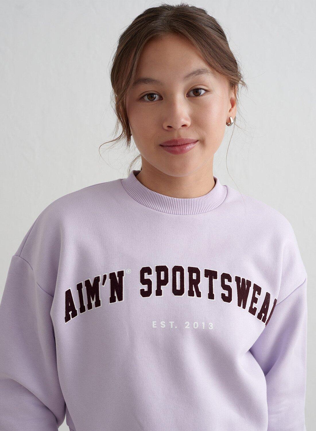 Dziewczęca bluza dresowa, miękka, pudełkowy krój Young Varsity jasnolawendowa