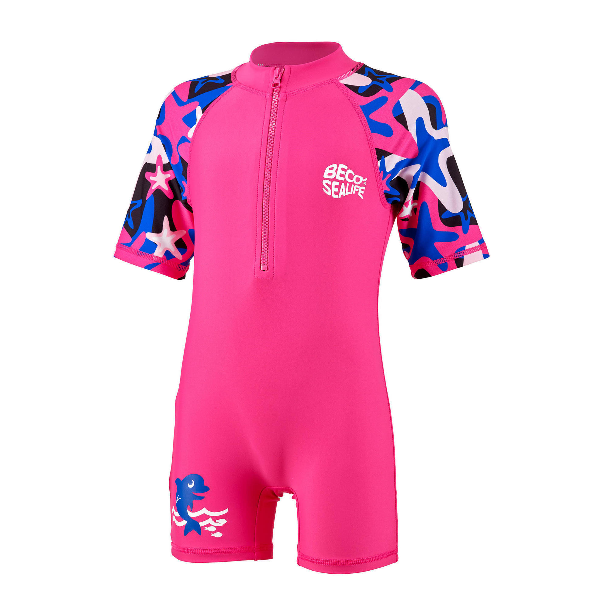 Beco-sealife® rashguard dziewczęcy z krótkim rękawem i zamkiem, różowy