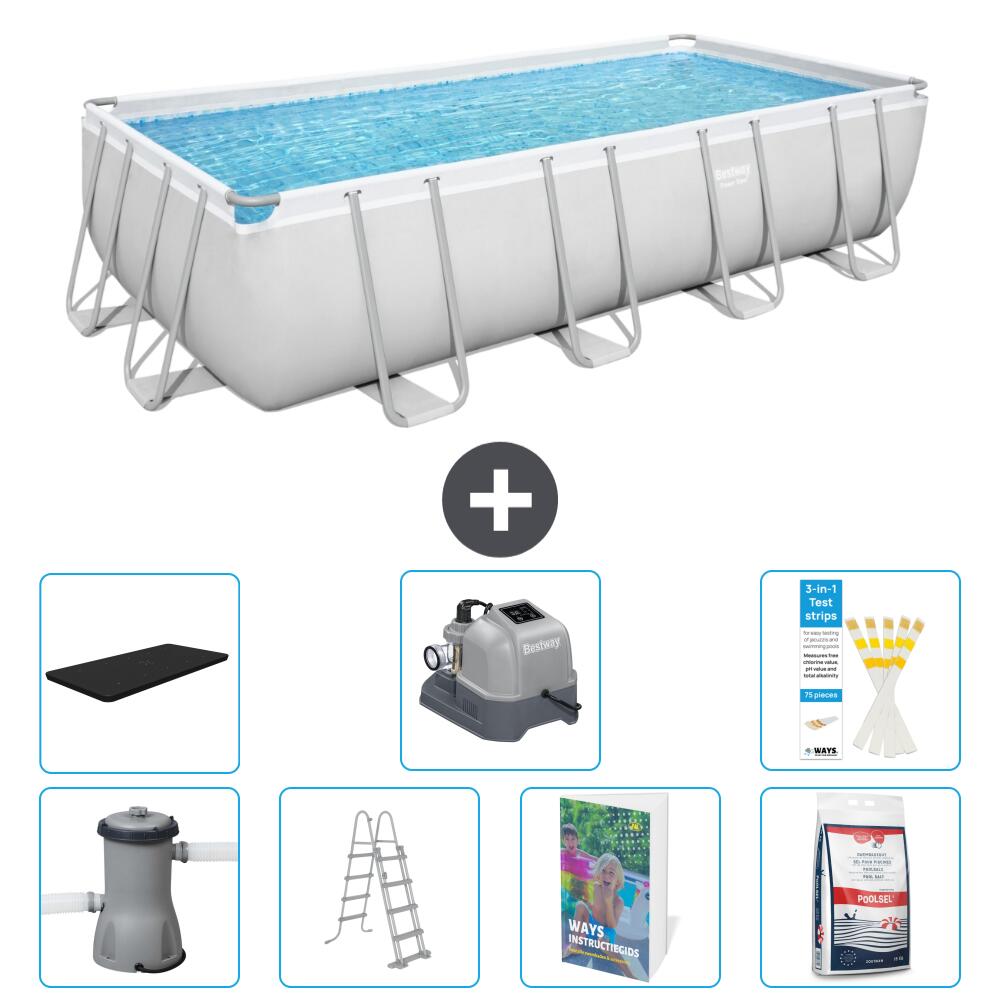 BESTWAY Basen Power Steel Prostokątny - 488x244x122 cm - 8-częściowy S649