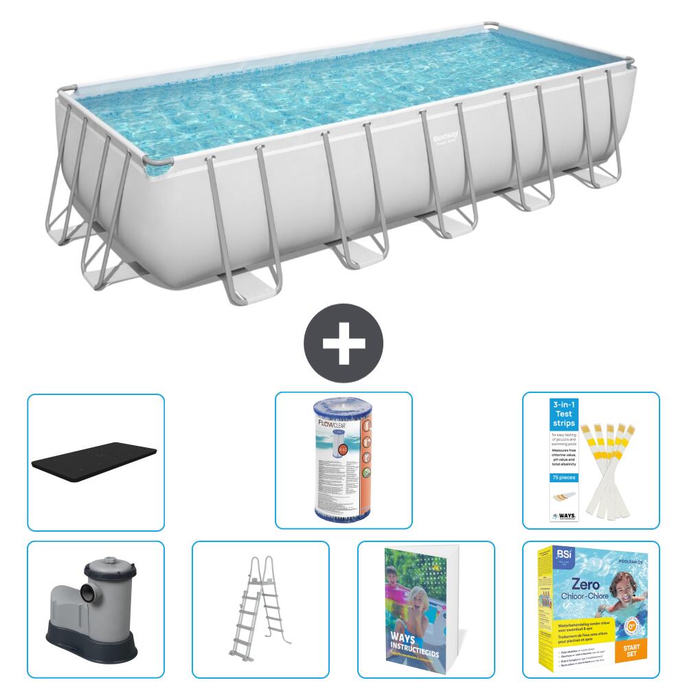 BESTWAY Basen Power Steel Prostokątny - 640x274x132 cm - 8-częściowy S572