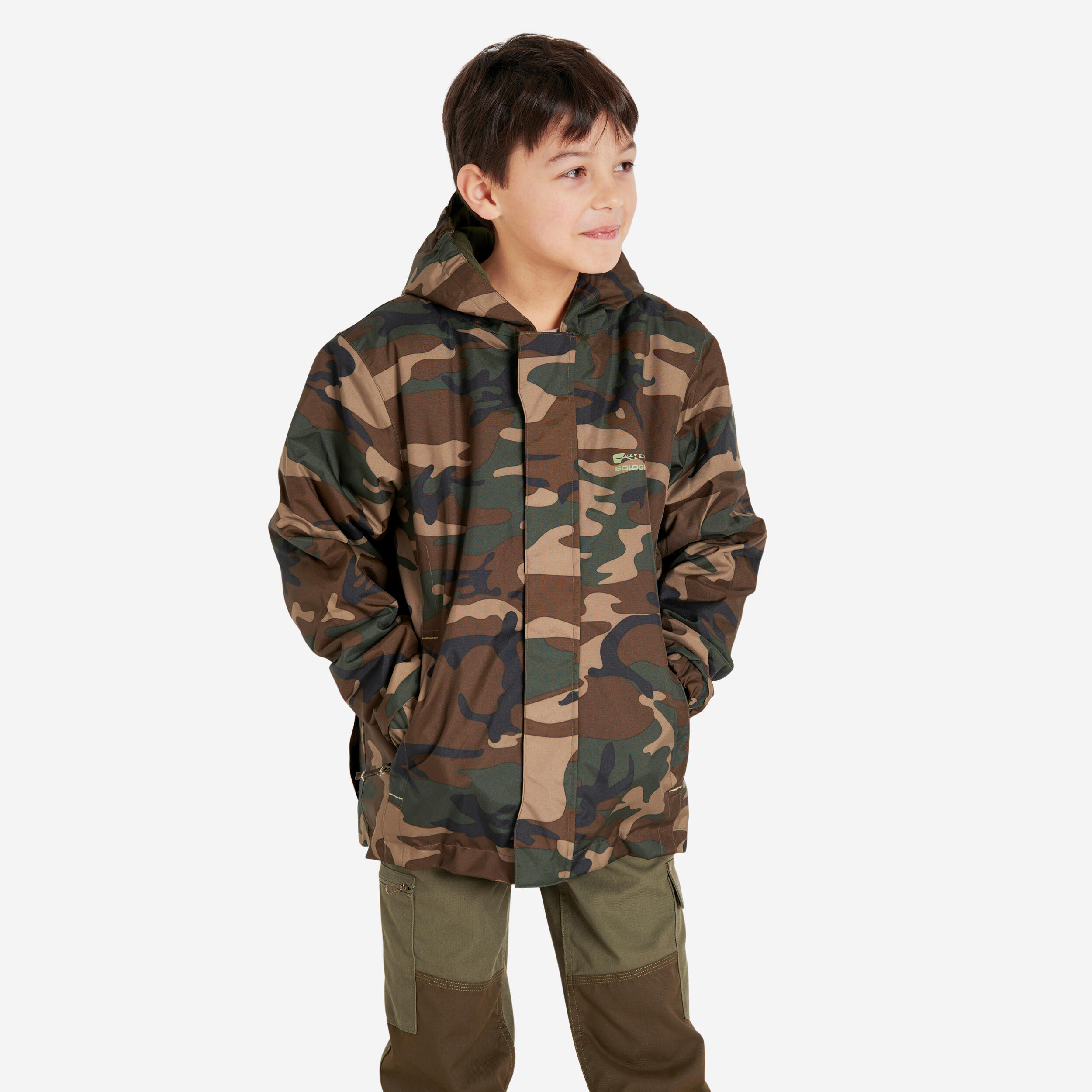 CIEPŁA KURTKA JUNIOR 100 WOODLAND KAMUFLAŻ