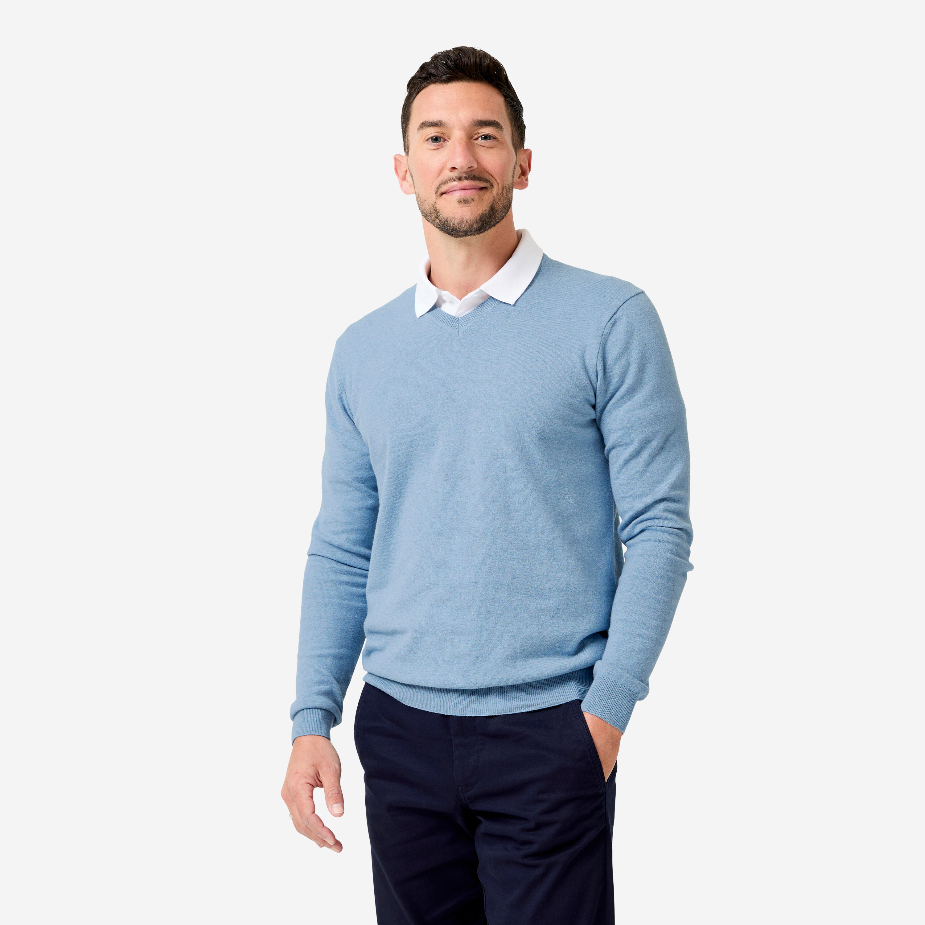 Sweter do golfa męski Inesis MW100 dekolt w serek