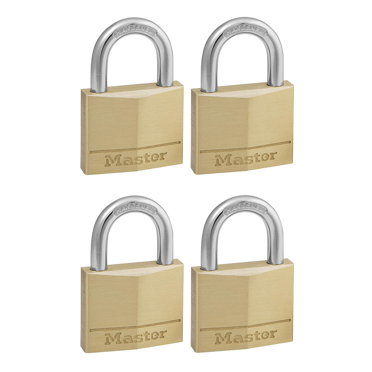 Zestaw 4 mosiężnych kłódek na klucz Master Lock 150EURQNOP, kolor złoty