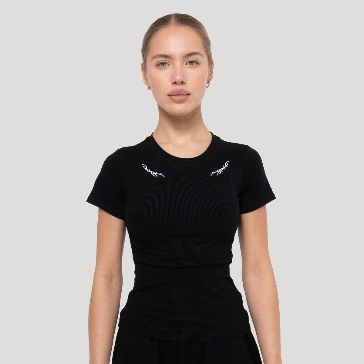 Koszulka damska fitness slim czarna Tribal Ribbed