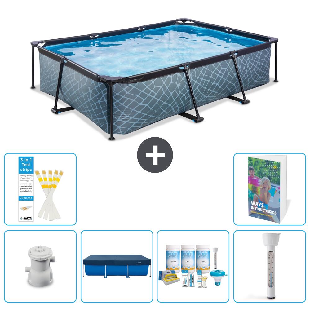EXIT TOYS Basen Prostokątny - Efekt kamienia - 300x200x65 cm - 7-częściowy S226