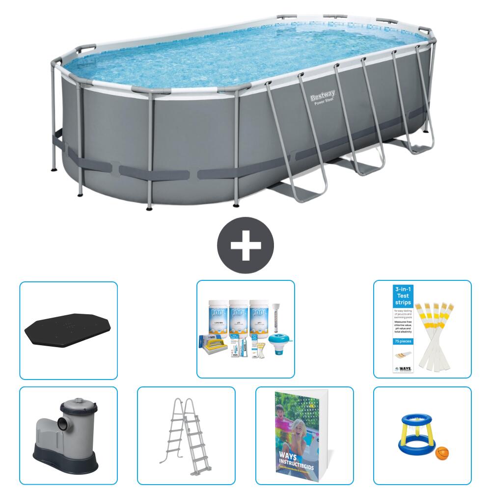 BESTWAY Basen Power Steel Owalny - 549x274x122 cm - 8-częściowy S548