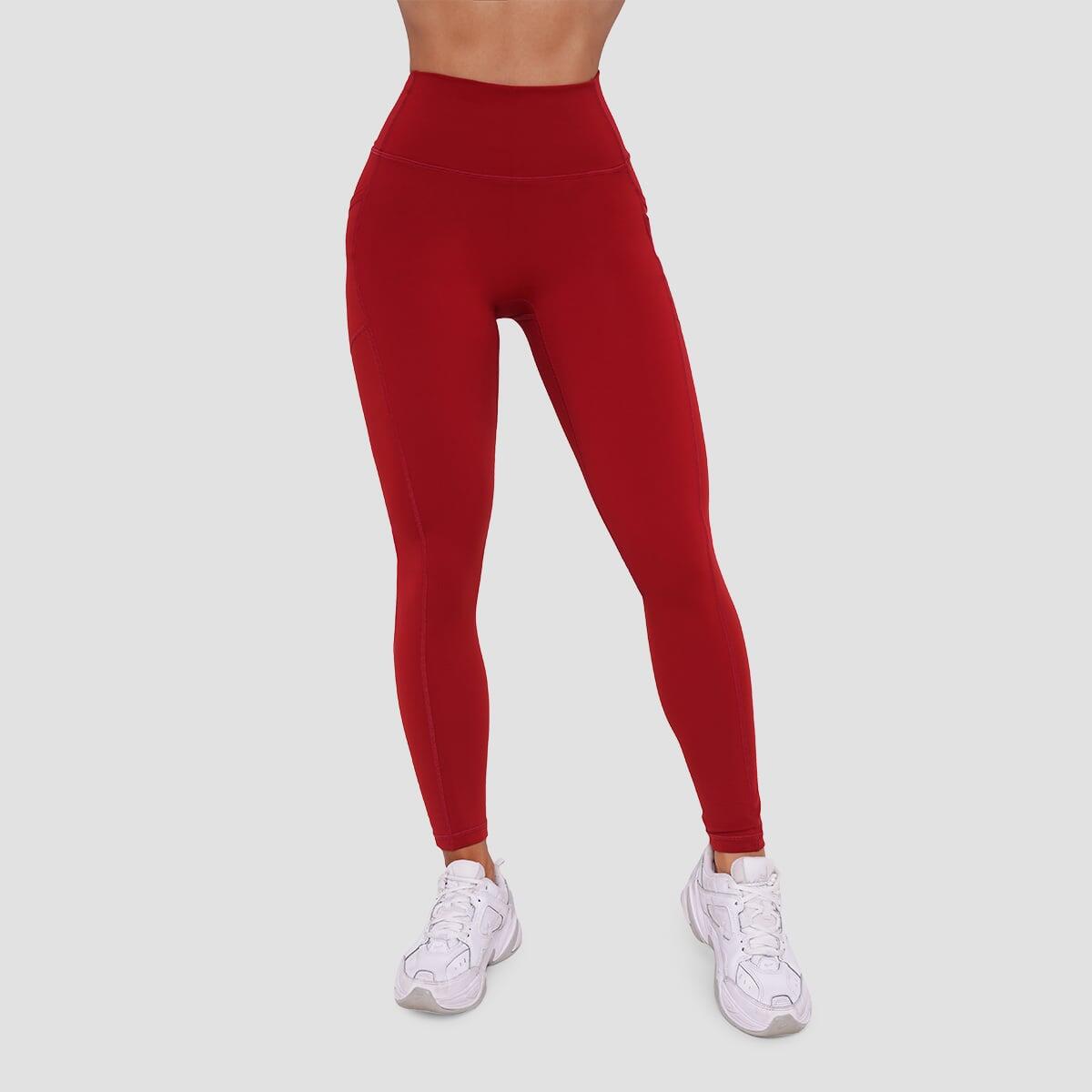 Legginsy damskie fitness z kieszeniami ciemnoczerwone Ignite