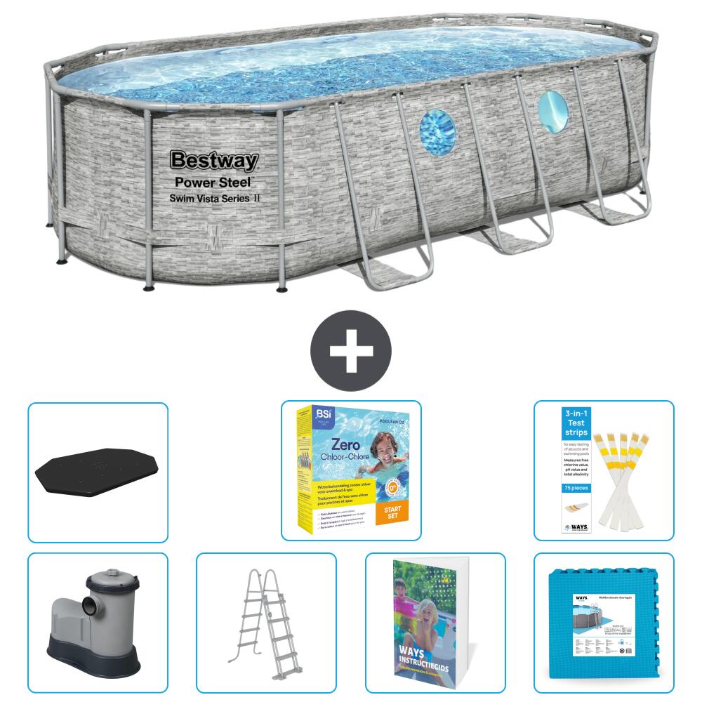 BESTWAY Basen Power Steel Owalny - 549x274x122 cm - 8-częściowy S566