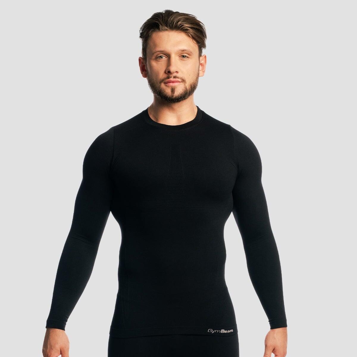 Koszulka męska fitness z długim rękawem slim czarna Fuse