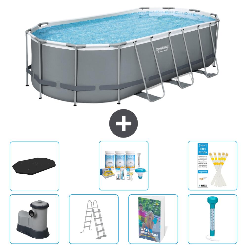 BESTWAY Basen Power Steel Owalny - 549x274x122 cm - 8-częściowy S574