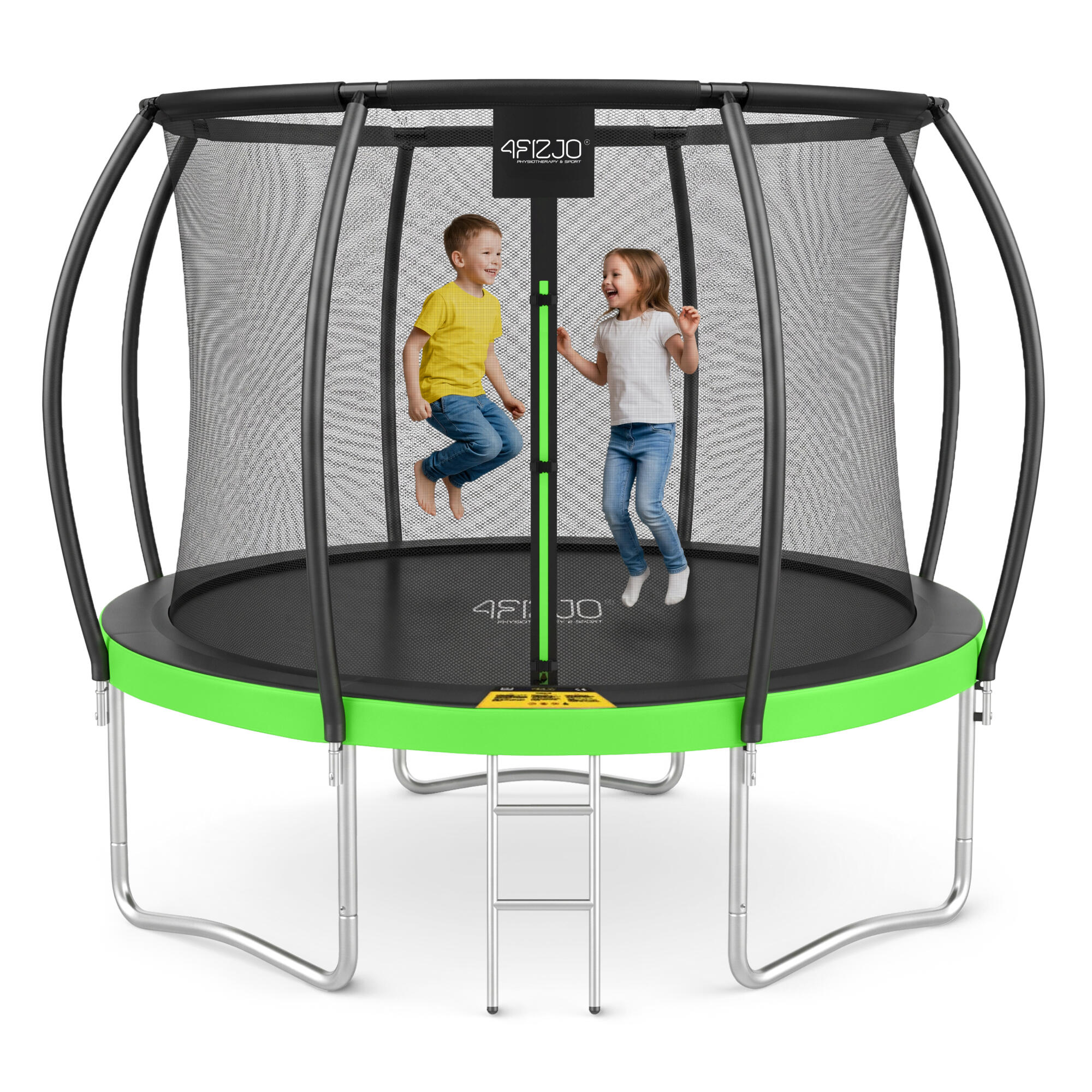 Trampolina ogrodowa dla dzieci 4FIZJO PRO z siatką ochronną 312cm 10FT zielona