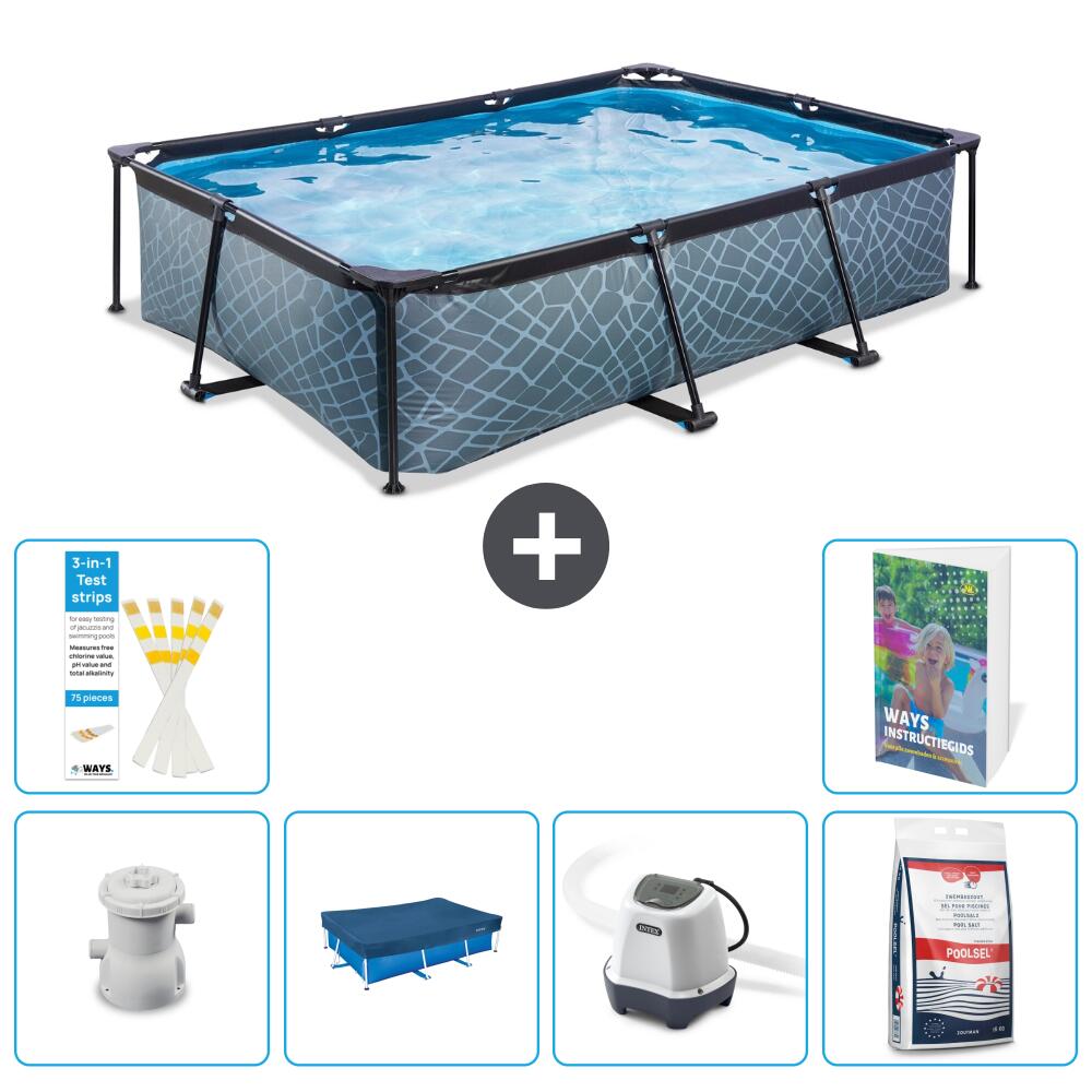 EXIT TOYS Basen Prostokątny - Efekt kamienia - 300x200x65 cm - 7-częściowy S301