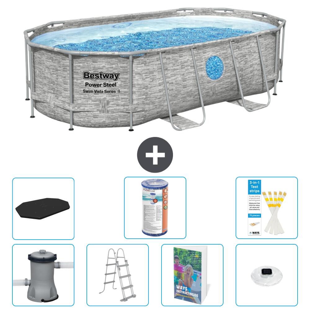 BESTWAY Basen Power Steel Owalny - 427x250x100 cm - 8-częściowy S622