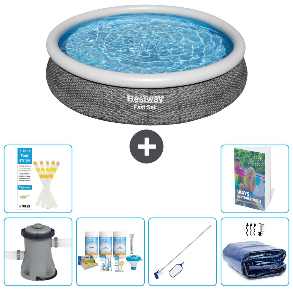 BESTWAY Basen Fast Set Okrągły - 366x76 cm - 7-częściowy S267