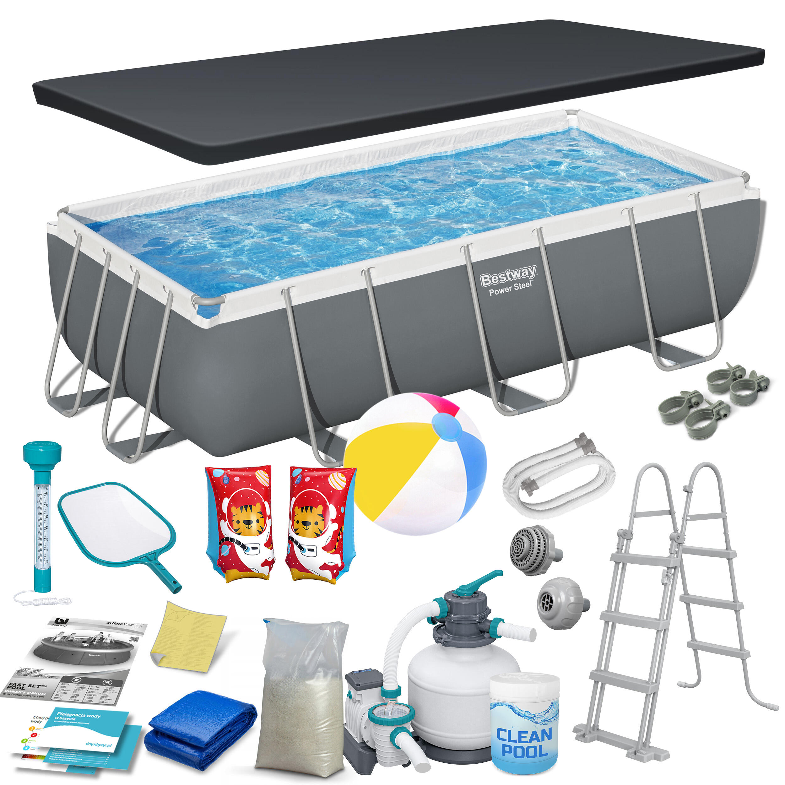 Basen stelażowy ogrodowy Bestway pompa piaskowa 404x201x100 cm zestaw 17w1