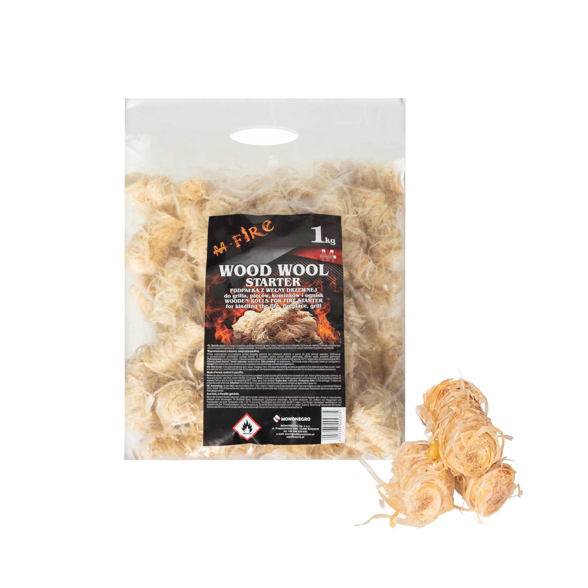 Podpałka z Wełny Drzewnej 1kg Rozpałka do Grilla Kominka Ogniska WOOD WOOL