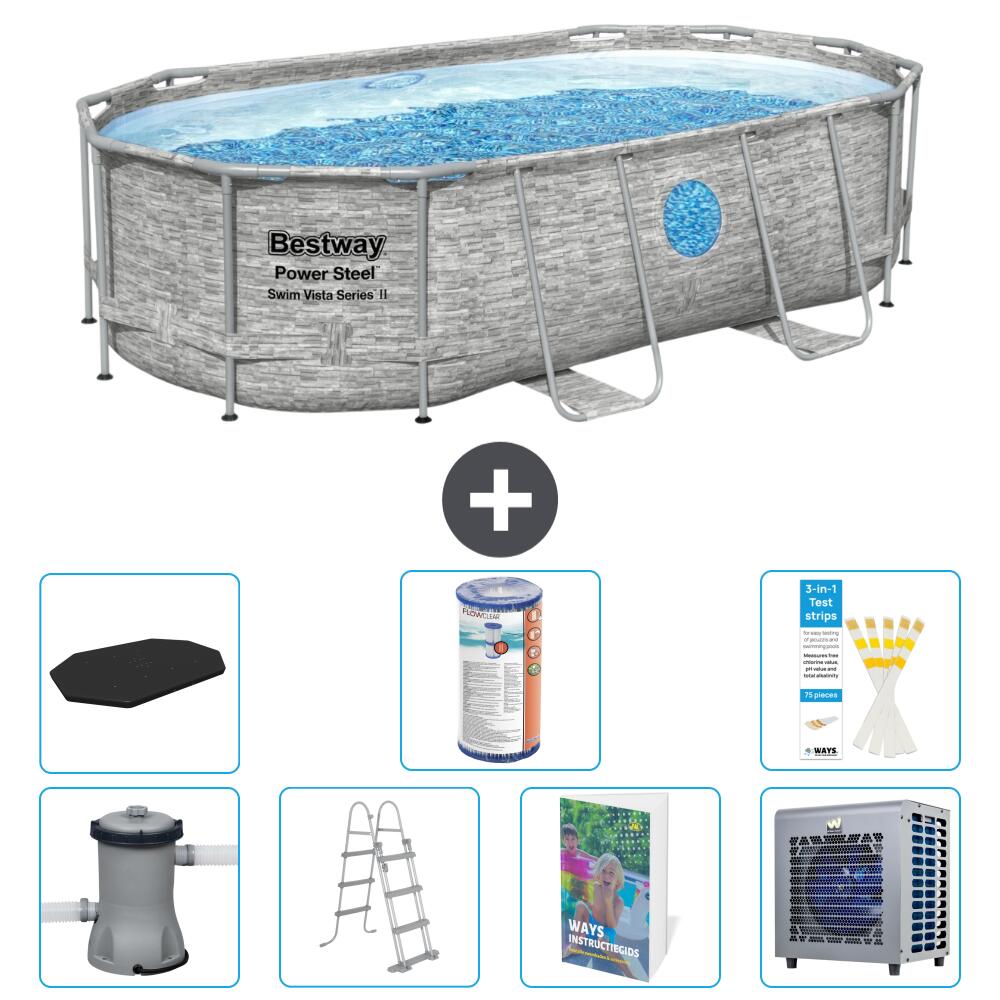 BESTWAY Basen Power Steel Owalny - 427x250x100 cm - 8-częściowy S551