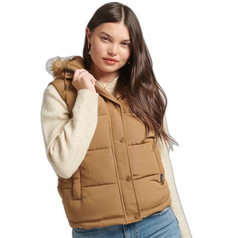 Damska kurtka puchowa bez rękawów z faux futra Superdry Everest