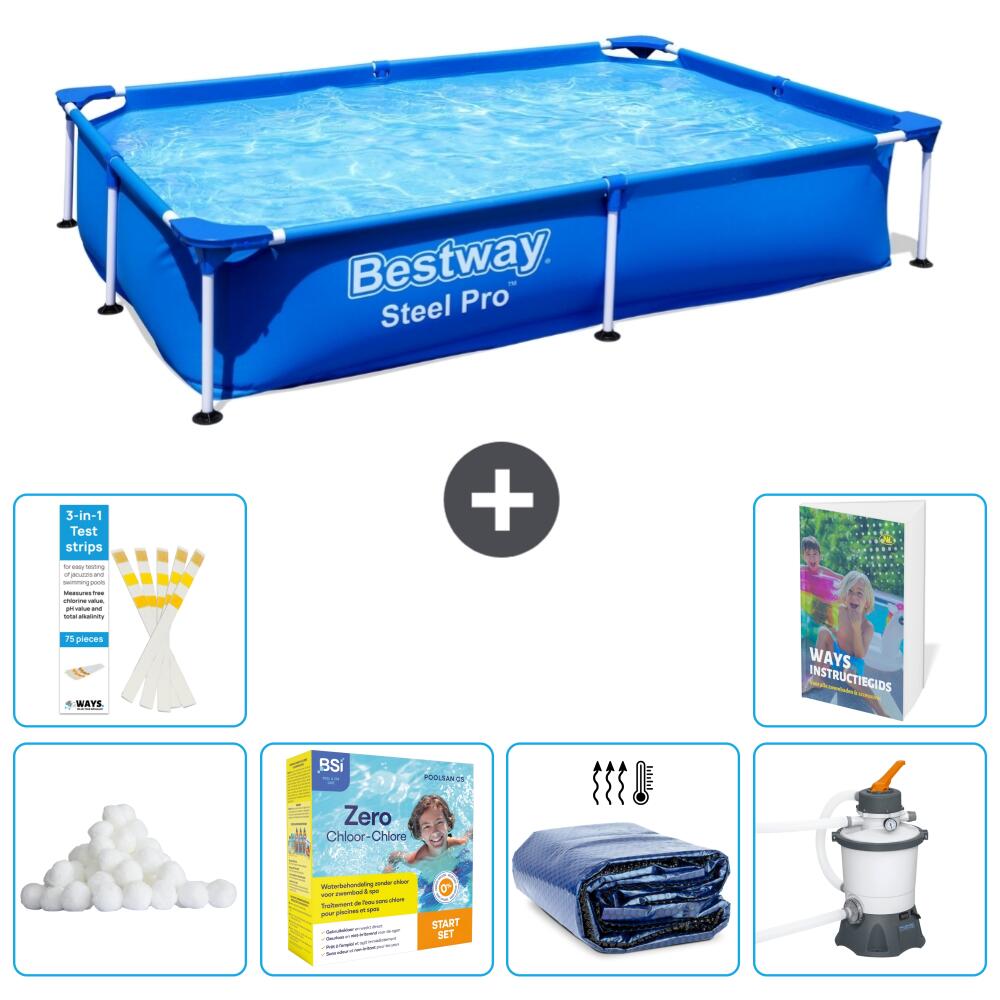 BESTWAY Basen Steel Pro Prostokątny - 221x150x43 cm - 7-częściowy S75