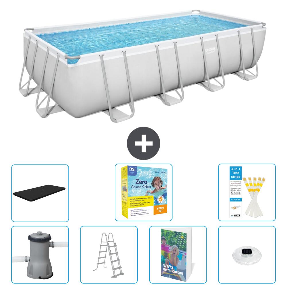 BESTWAY Basen Power Steel Prostokątny - 488x244x122 cm - 8-częściowy S526